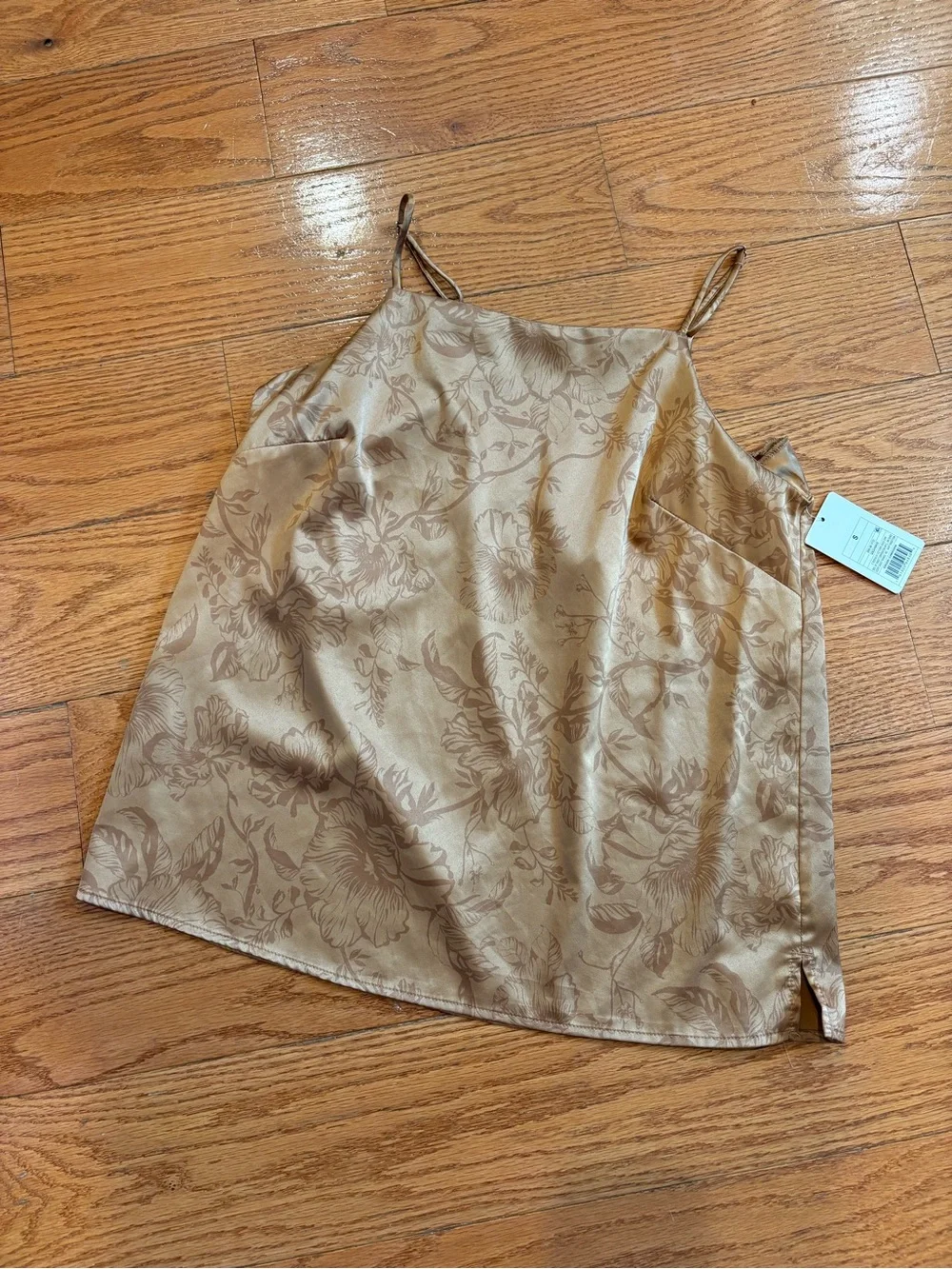 Stars Above Satin Floral Cami Top NWT Gold Champagne Lace Back Sleepwear S